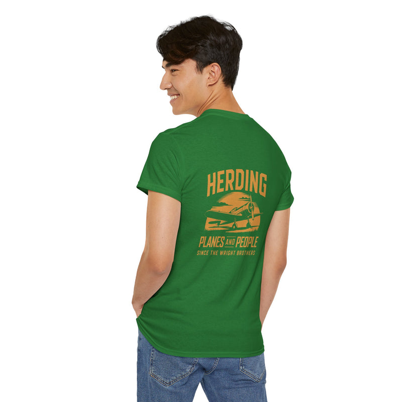 Unisex Heavy Cotton Tee: "Herding Planes and People" - Aviation Lover's T-Shirt