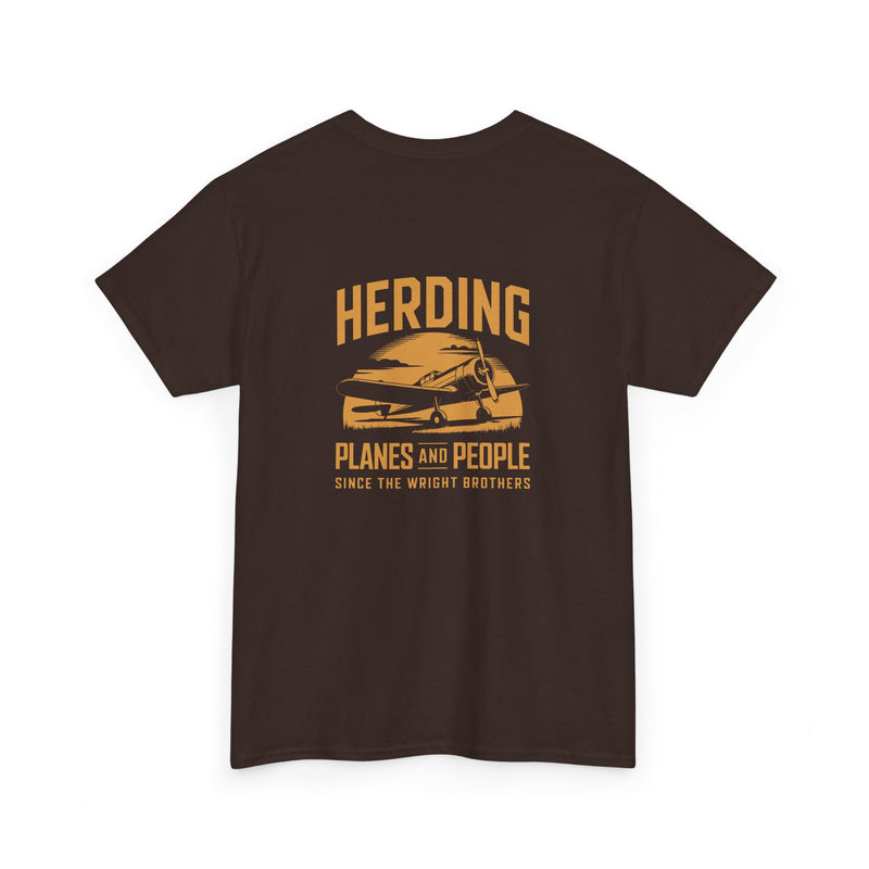 Unisex Heavy Cotton Tee: "Herding Planes and People" - Aviation Lover's T-Shirt