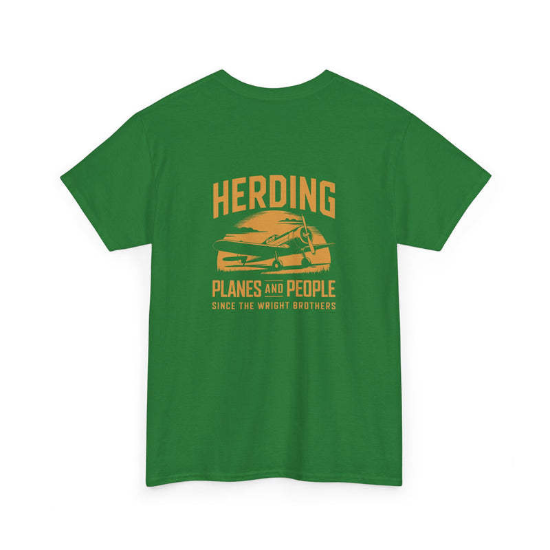 Unisex Heavy Cotton Tee: "Herding Planes and People" - Aviation Lover's T-Shirt