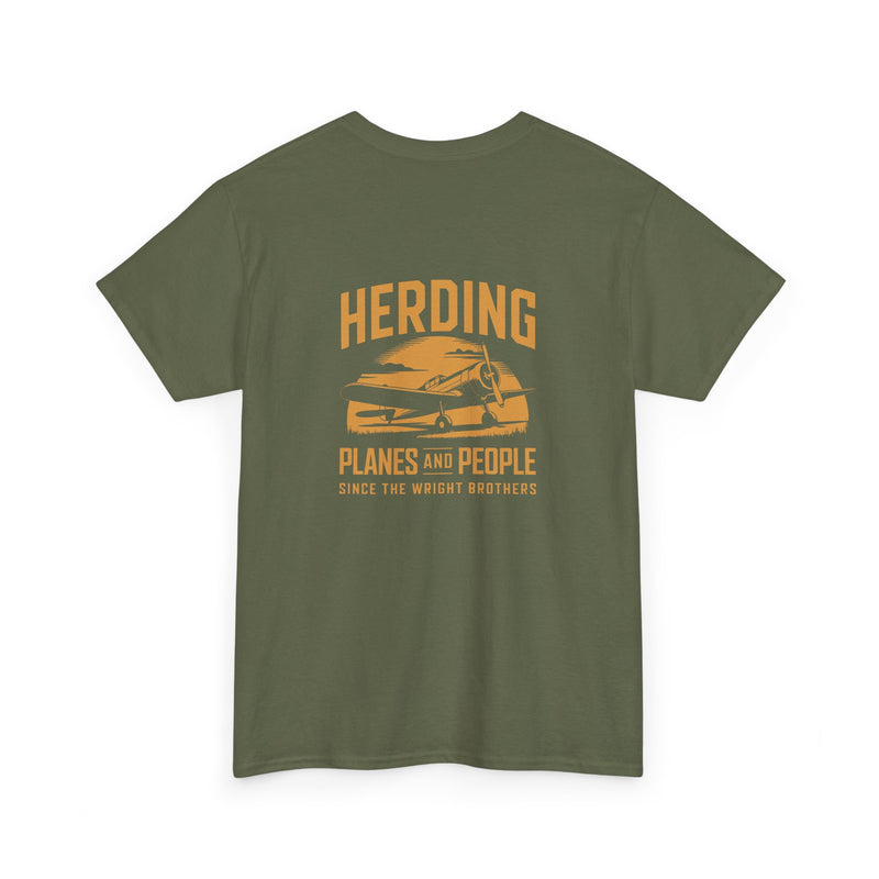 Unisex Heavy Cotton Tee: "Herding Planes and People" - Aviation Lover's T-Shirt