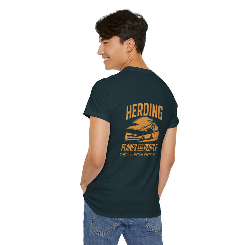 Unisex Heavy Cotton Tee: "Herding Planes and People" - Aviation Lover's T-Shirt