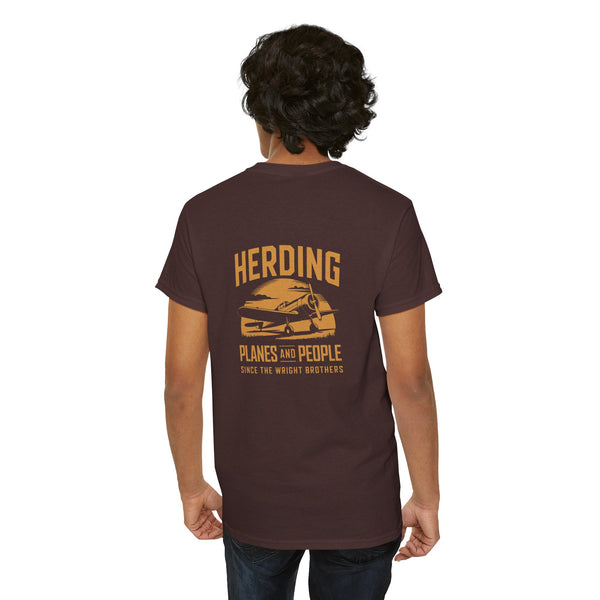 Unisex Heavy Cotton Tee: "Herding Planes and People" - Aviation Lover's T-Shirt